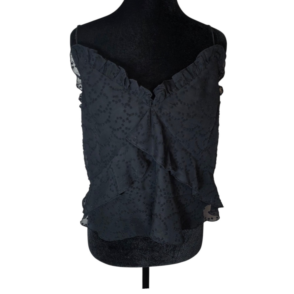 Black Sheer Ruffle Crop Top Womens Small Flowy Party Cami Tank